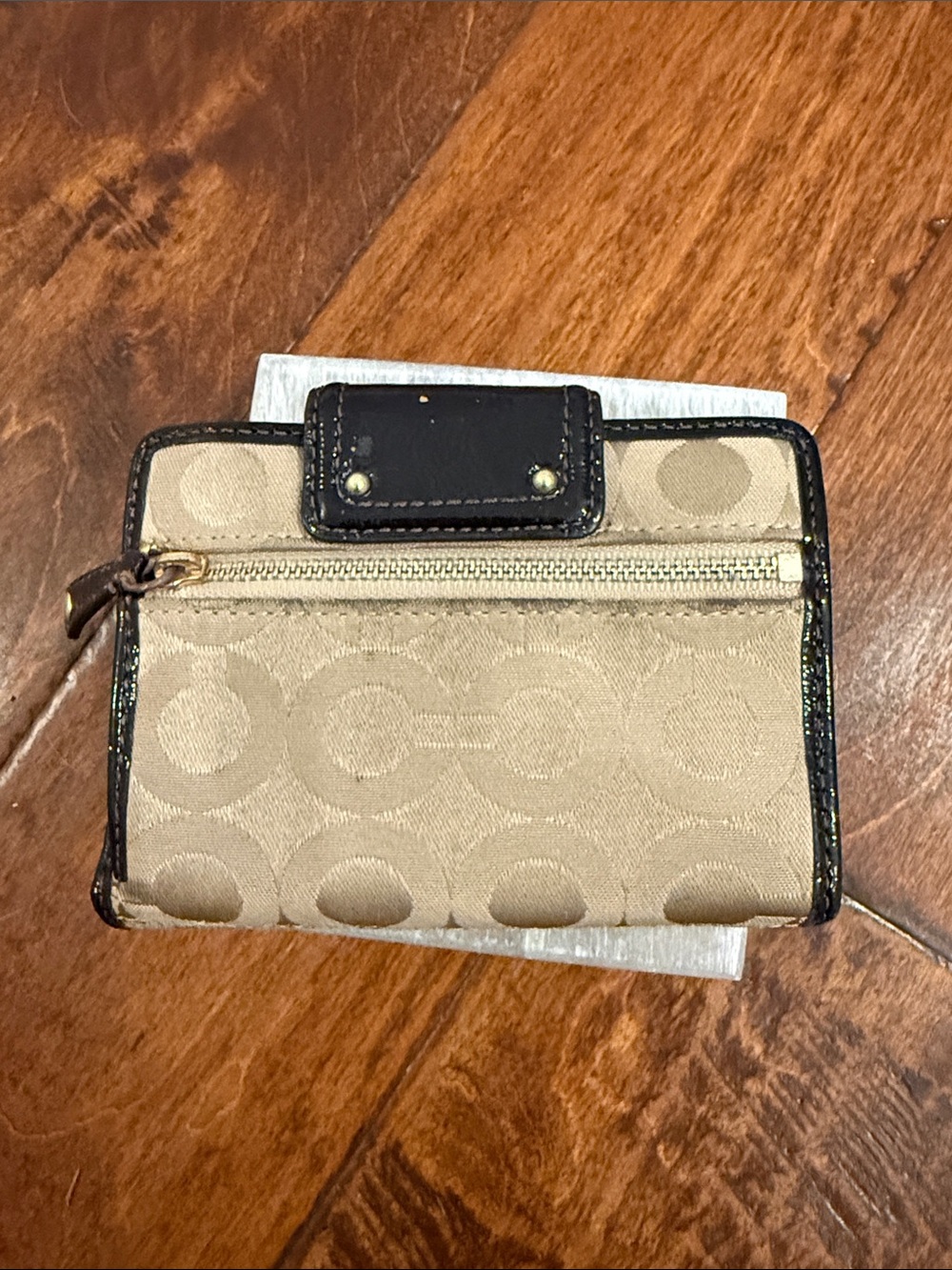 Coach Tan Signature Fold Wallet with Dark Brown Trim - Picture 5 of 5